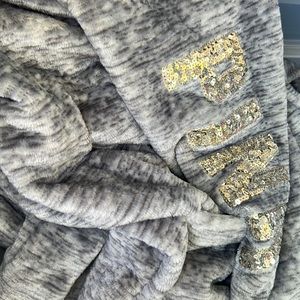 VS PINK Marl Gray Plush Robe Gold Sequins